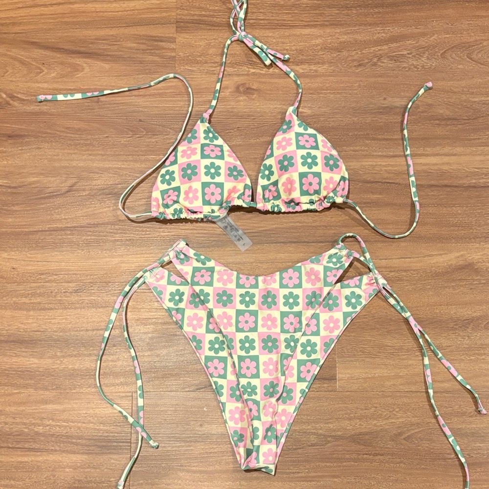 Aurelle L Floral Pink and Green Bikini Set